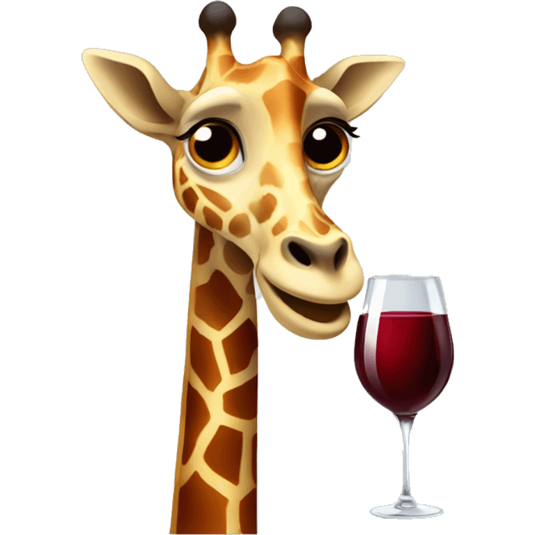 French giraffe holding red wineglass emoji