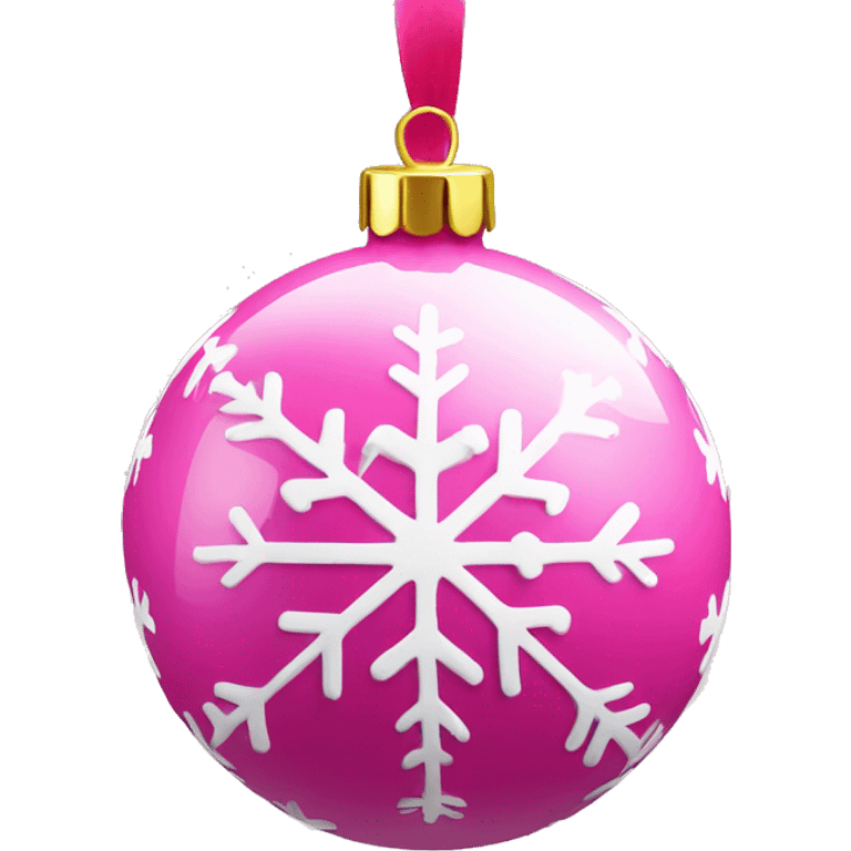 Playful pink Christmas bauble with a snowflake design and ribbon emoji