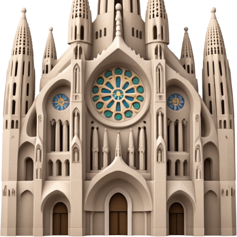 Cinematic Realistic Sagrada Fam√≠lia Landmark Emoji, depicted with the intricate, soaring architecture of the basilica rendered with detailed textures and dramatic, ethereal lighting. emoji