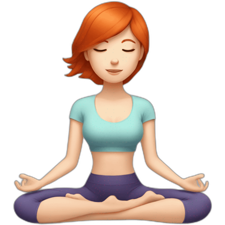 Redhead girl meditating on yoga mat emoji