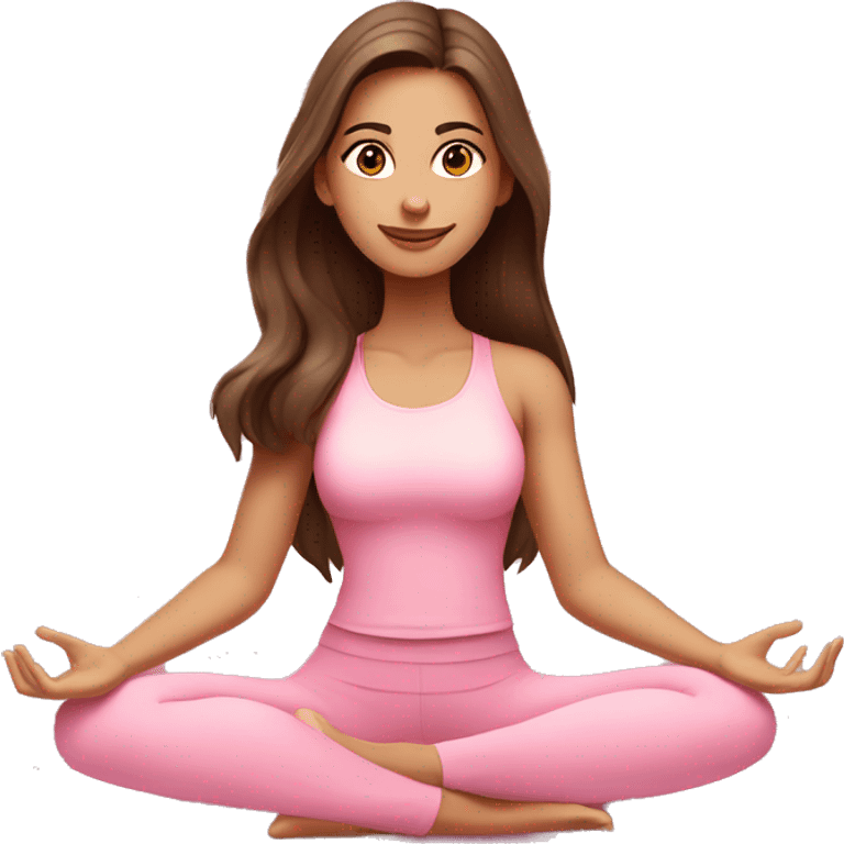 Brunette long hair and brown eyes yoga beautiful girl in light pink pink pink clothes sitting on a yoga mat emoji