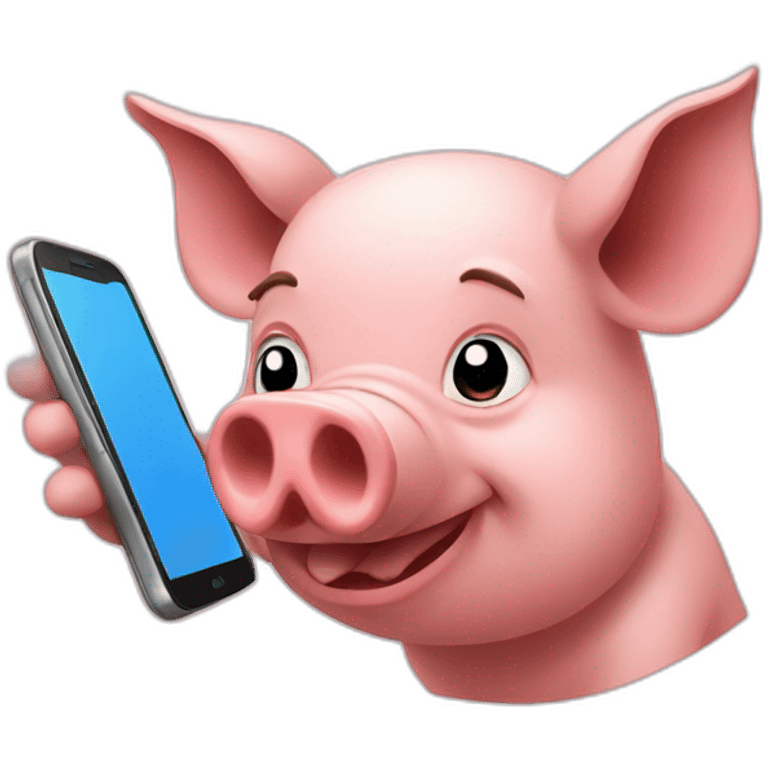 Pig looking at a phone emoji