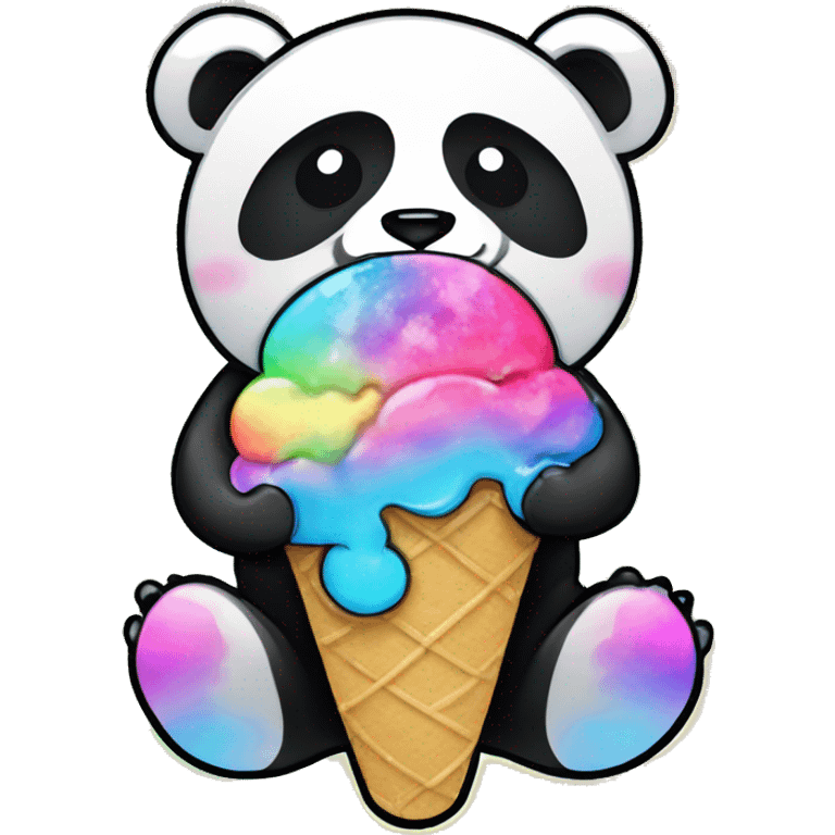 rainbow metal rhinestoned Panda eating tie dye kawaii ice cream emoji