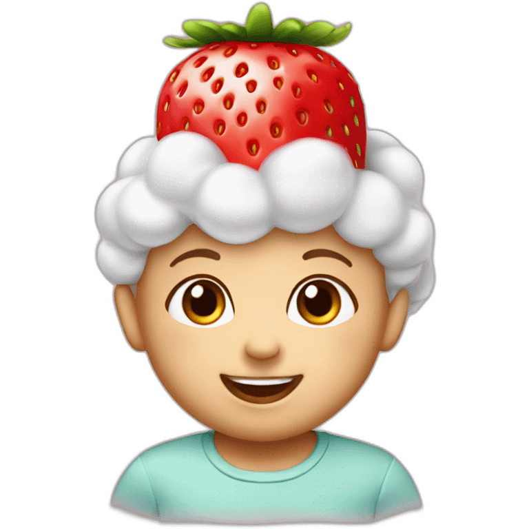 Smiling cute Baby with a strawberry on top of the head emoji