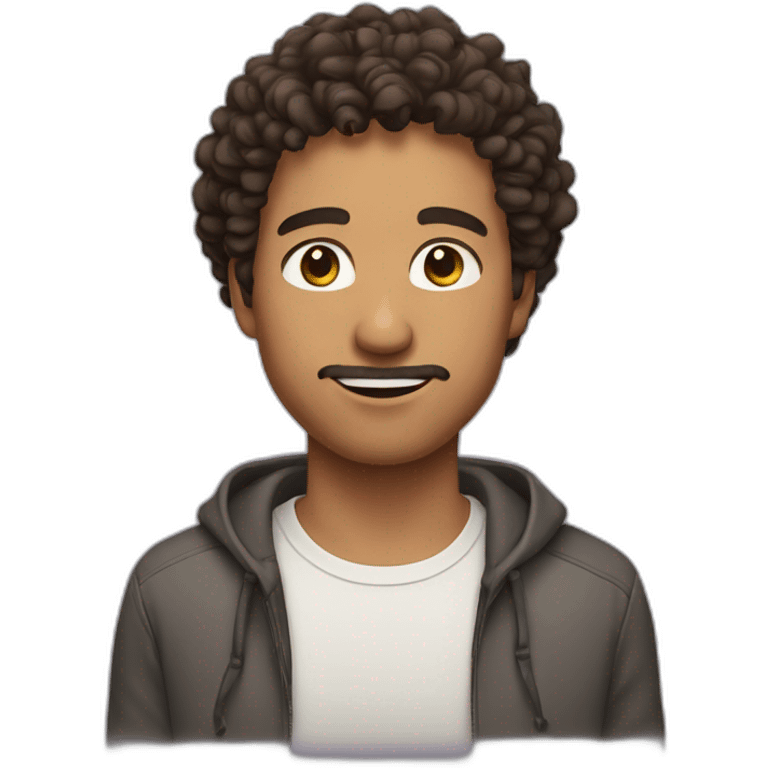 face mixed-race man with curly haircut with brown eyes and a slight mustache emoji