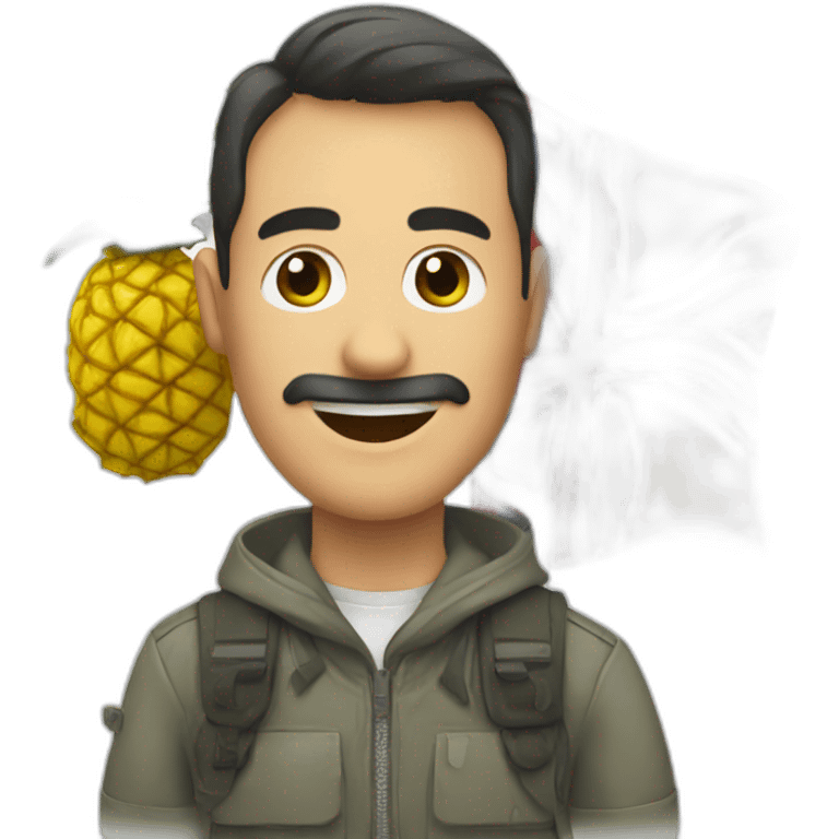 Man with a flag with an ananas emoji