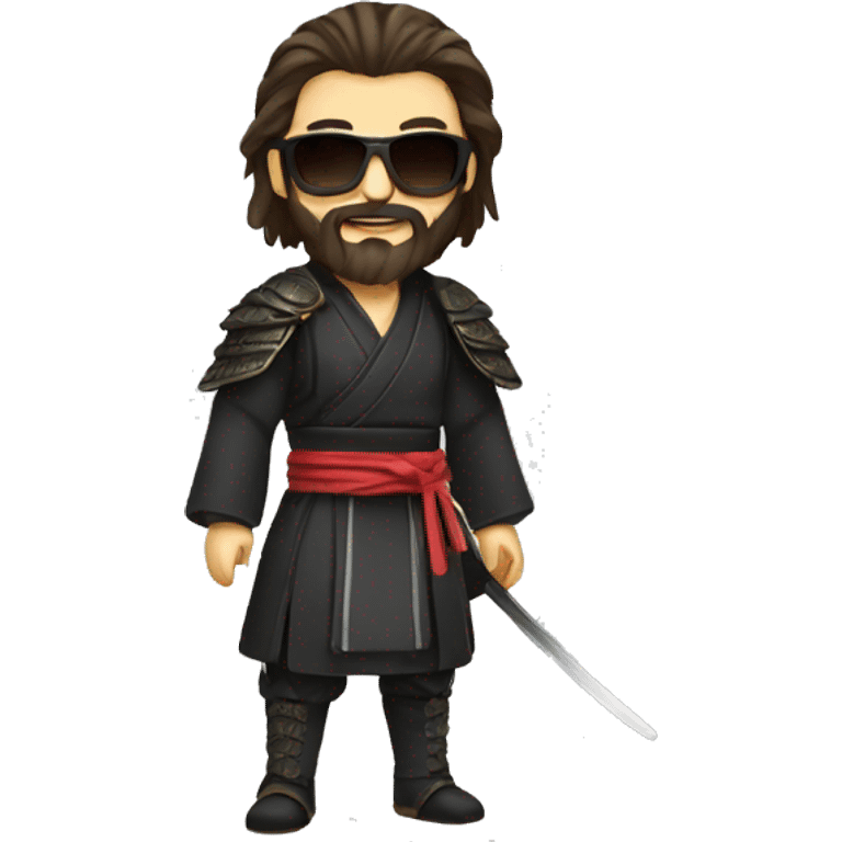 Darkbrown Long samurai hair, male, beard,sunglasses emoji