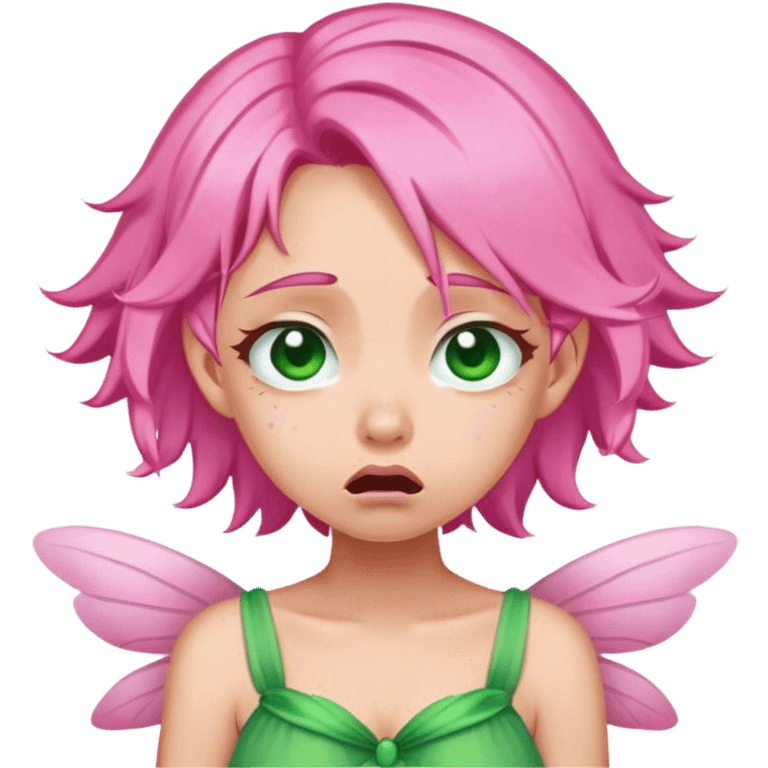 pink hair, pink wing fairy in green dress lud crying face emoji