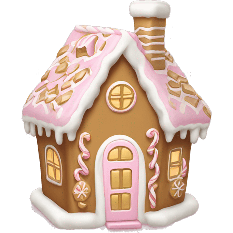 light pink and gold and white gingerbread house emoji