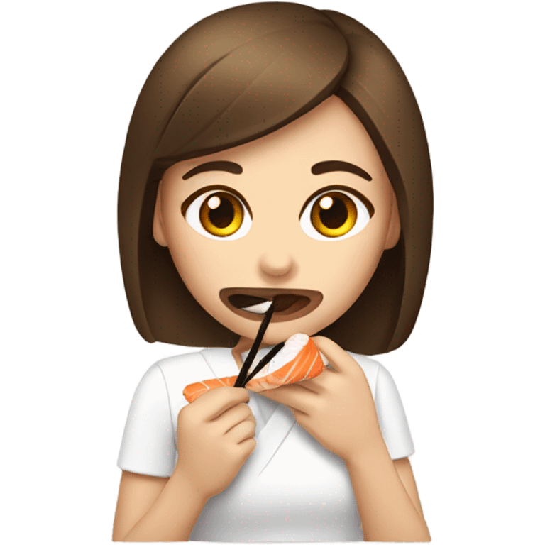 Girl with brown hair brow skin eating sushi emoji