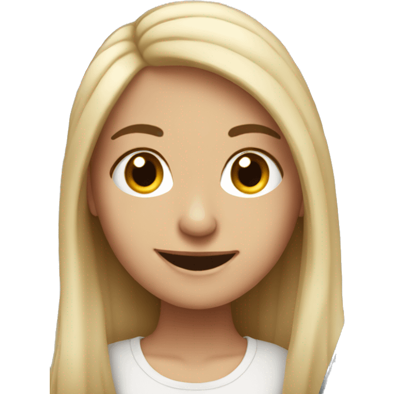 Spanish white girl with no so long hair smiling in front of a laptop emoji