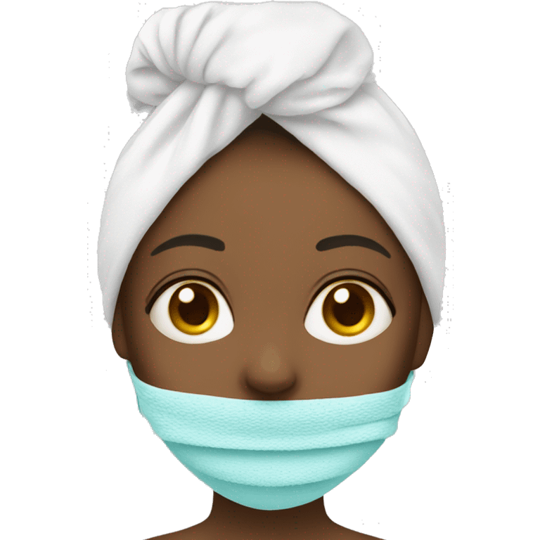 Girl with towel on her head and treatment mask on her face emoji