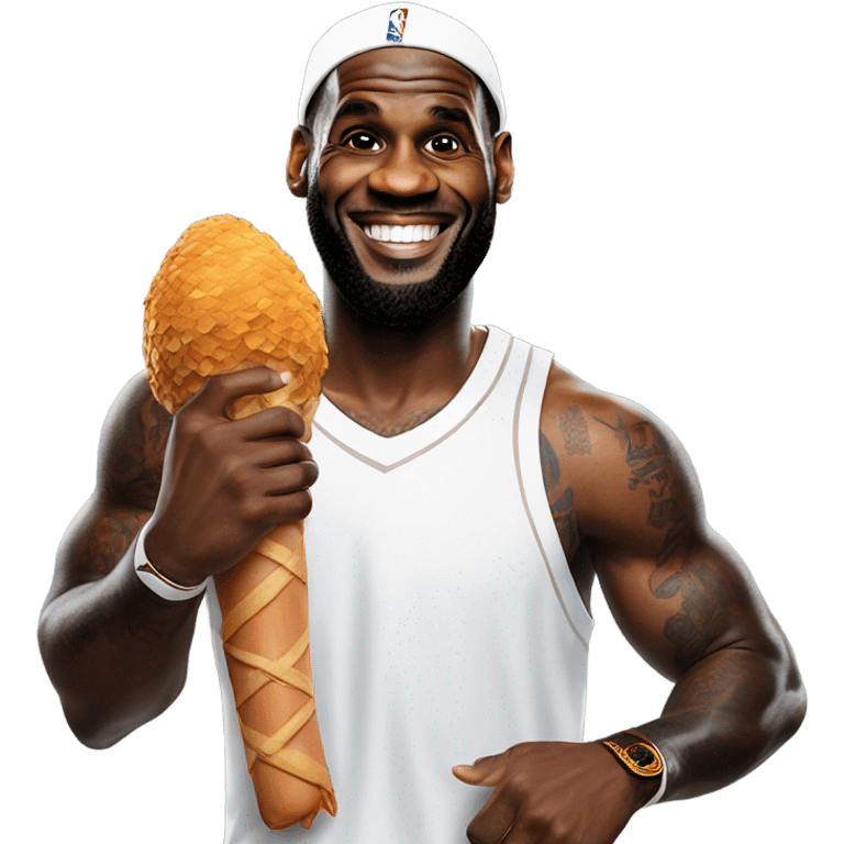 LeBron James holding chicken drumstick smiling  emoji