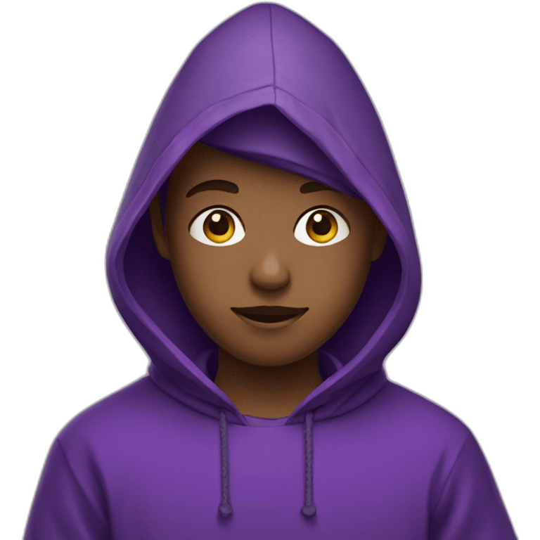 boy with a tunic and a purple triangular hood style hat emoji