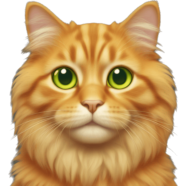 Orange fluffy cat with yellow green eyes emoji