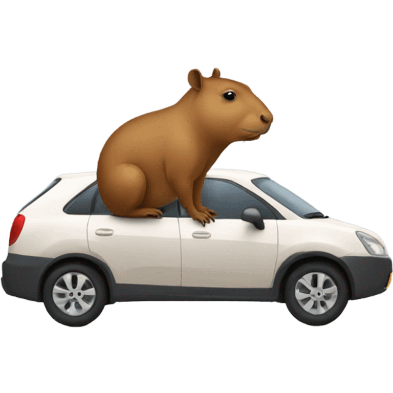 Capibara with backpack driving car emoji