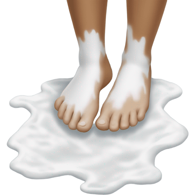 Barefeet balancing in white paint puddle emoji