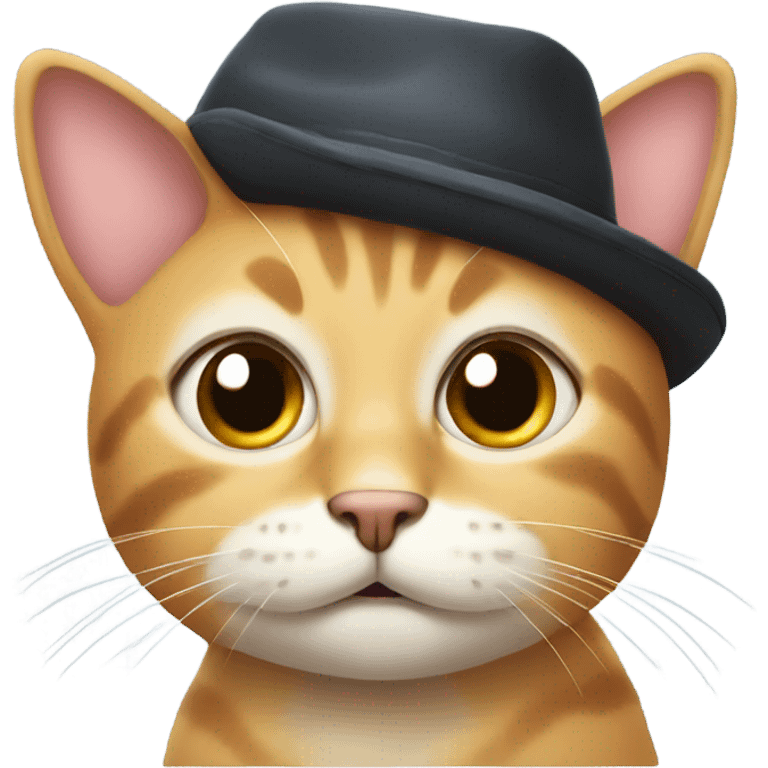 Cat wearing a hat, very friendly with big eyes and shy smile emoji