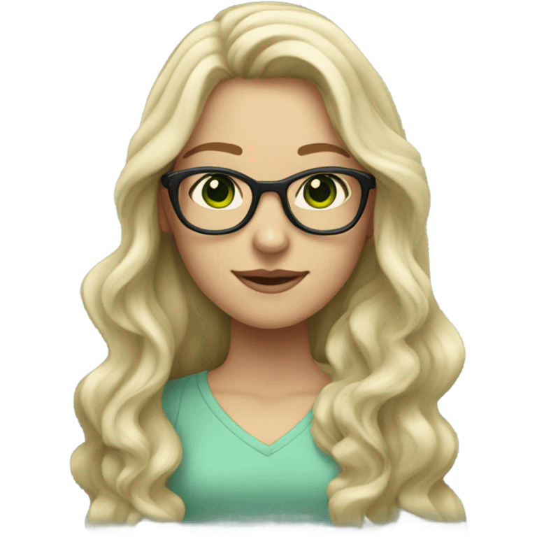 White blonde girl with glasses wavy long hair and green eyes emoji