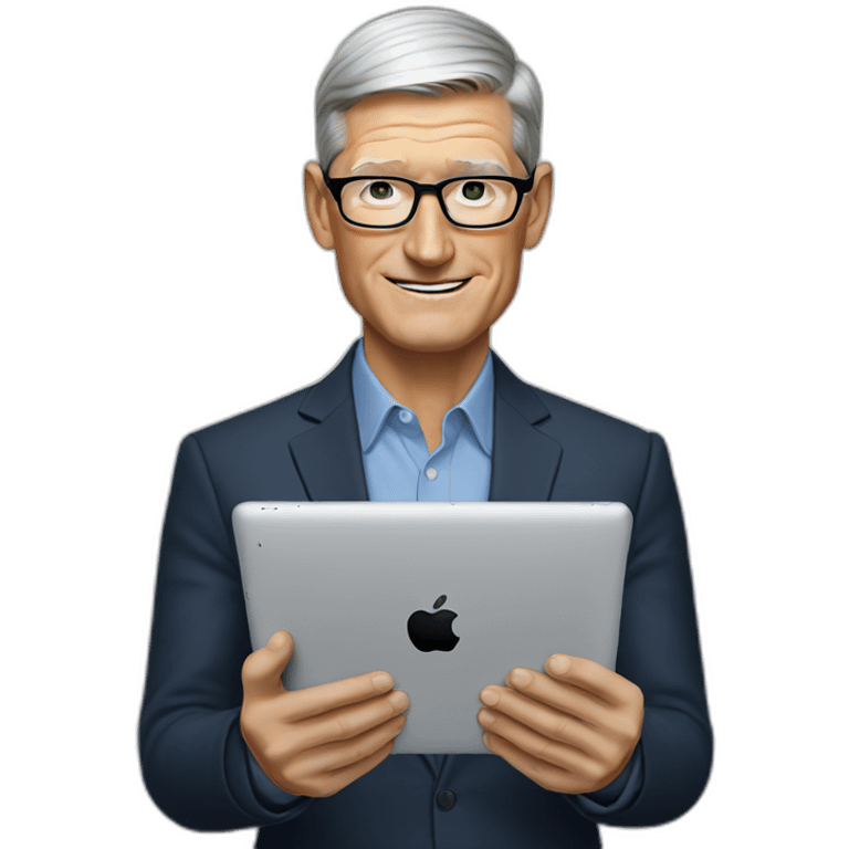 Tim Cook riding an iPad emoji