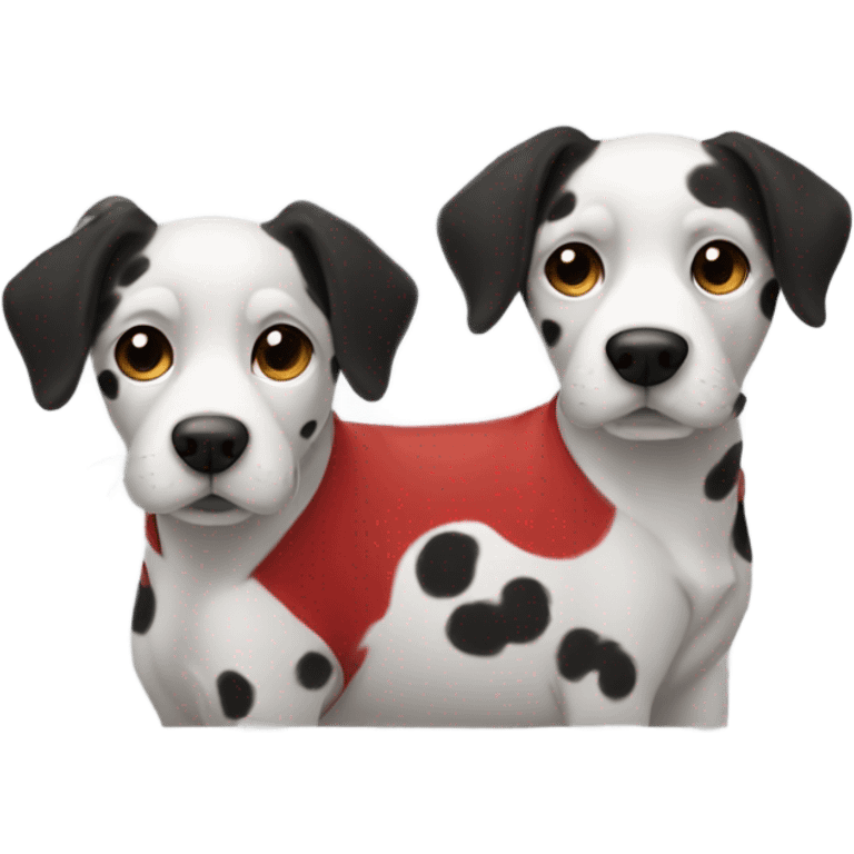 Two dogs with black spots wearing red coats emoji