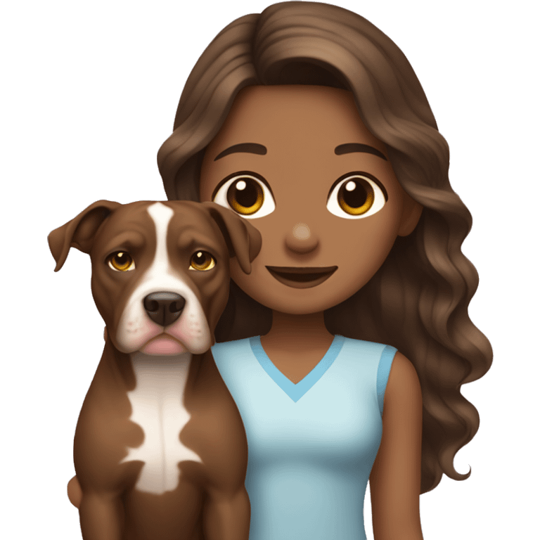 Girl with long wavy brunette hair holding a pit bull  emoji