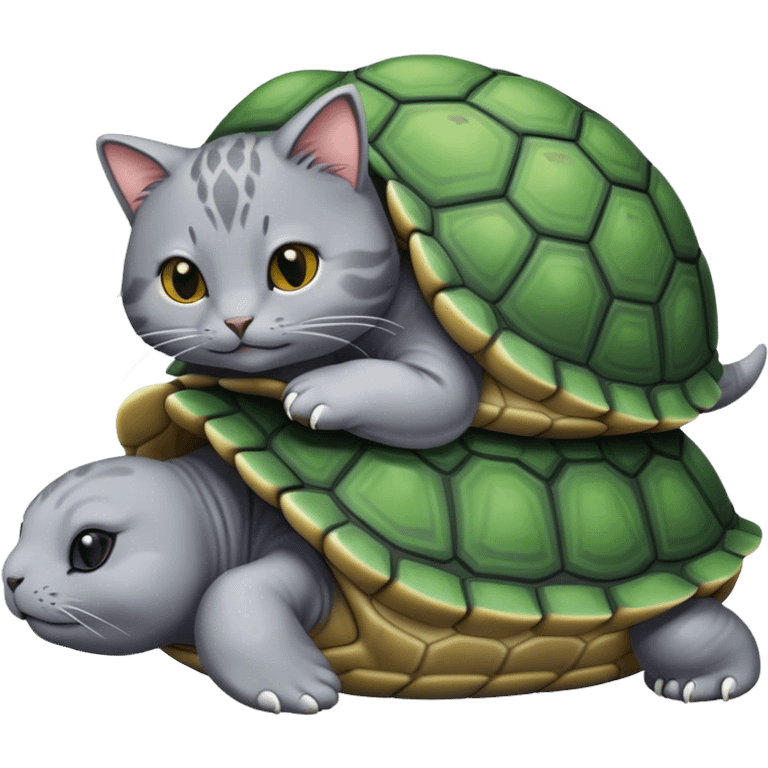 turtle with a cat on top of it emoji