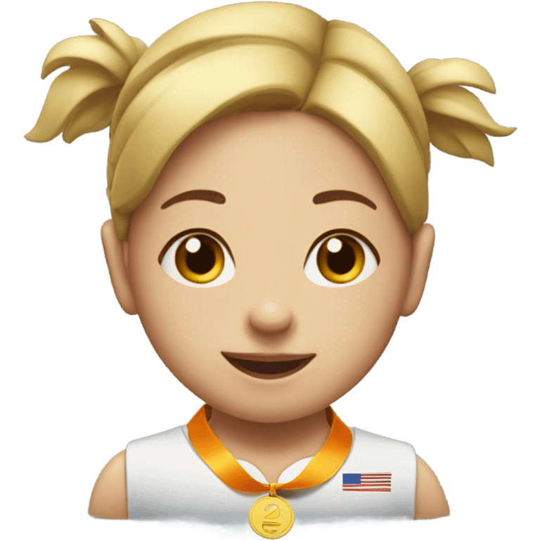  The girl is in first place in athletics with a medal on her chest emoji