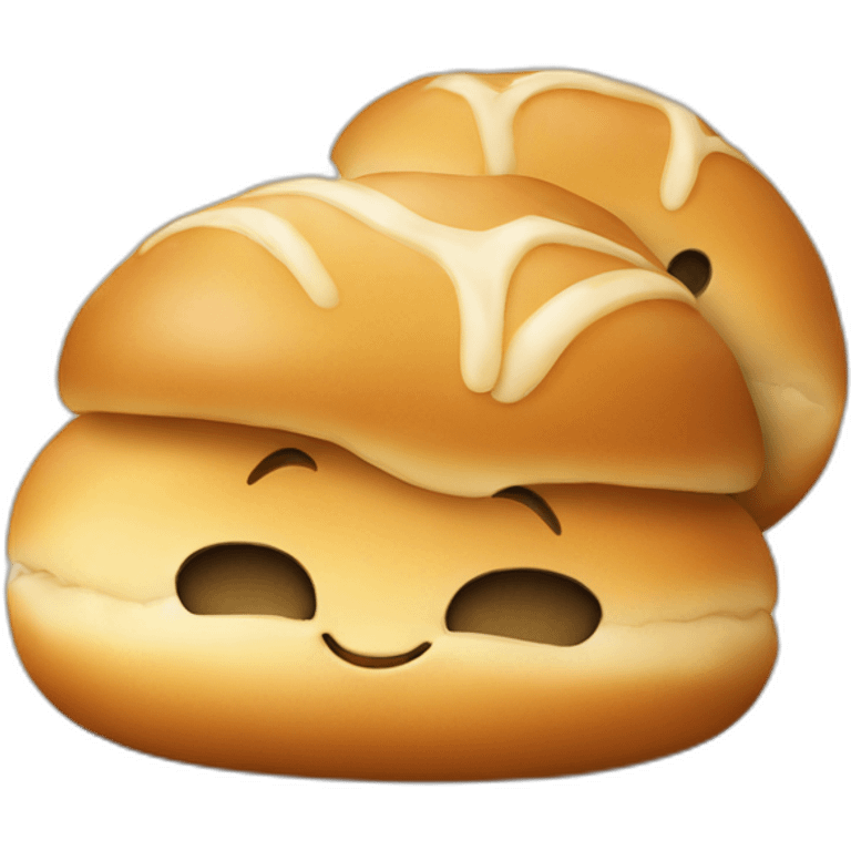 two breakfast buns hanging out and cuddling emoji