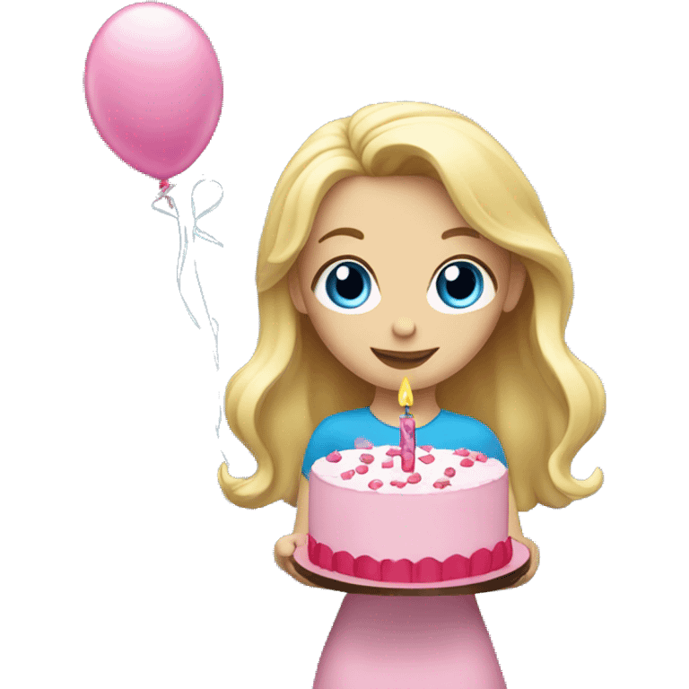 Blonde girl with blue eyes holding a pink birthday cake  emoji