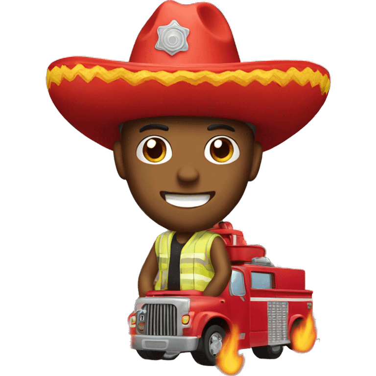 Man with sombrero driving fire truck  emoji