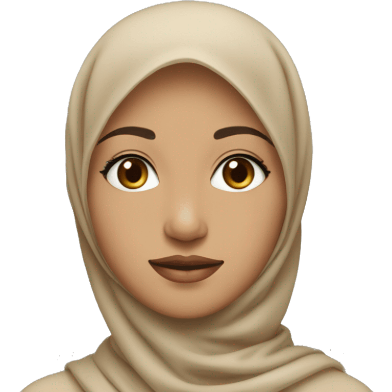 a person wearing a nude colored hijab with a slightly oval face, and a nose that is not too sharp, thin lips, skin color like a southeast Asian person emoji