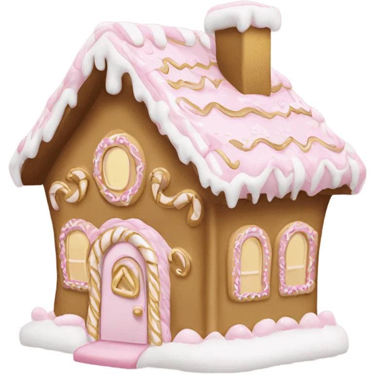 light pink and gold and white gingerbread house emoji