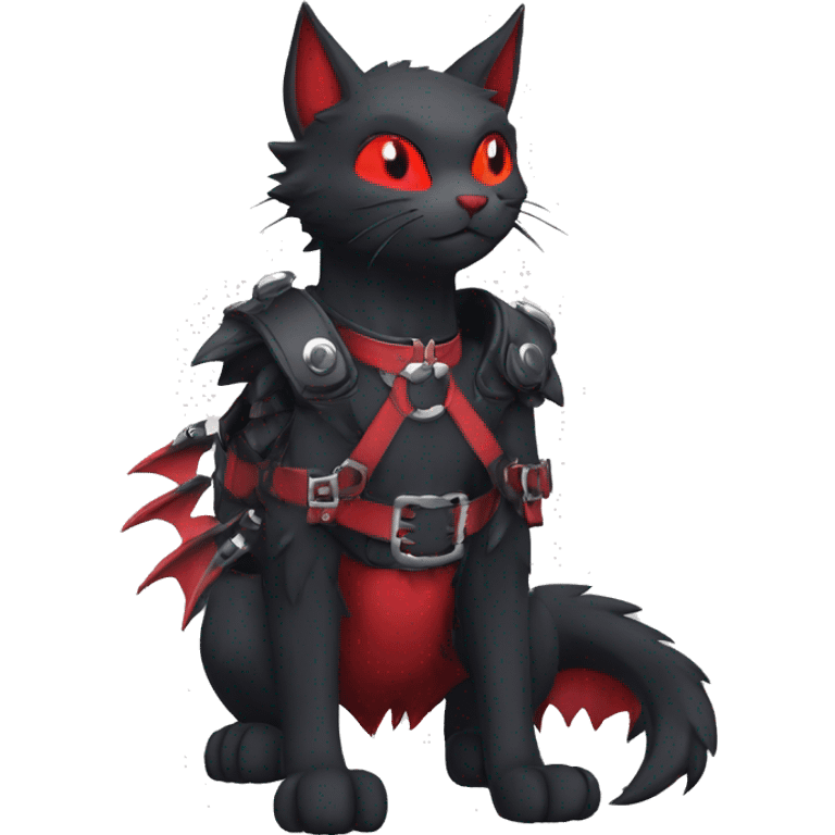 cool anthro edgy kawaii black punk red fantasy nargacuga-bat-cat-Fakemon collar harness full body emoji