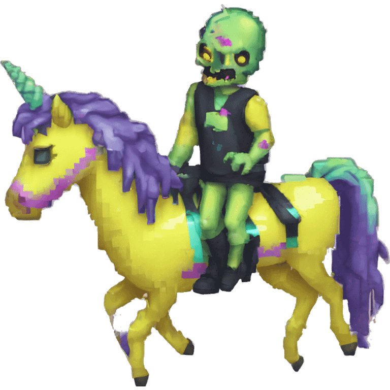 Pixel art of Zombie Vaporwave black holographic oilslick zombie unicorn yellow caution tape emoji