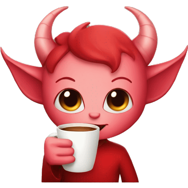 Cute devil drinking coffee emoji