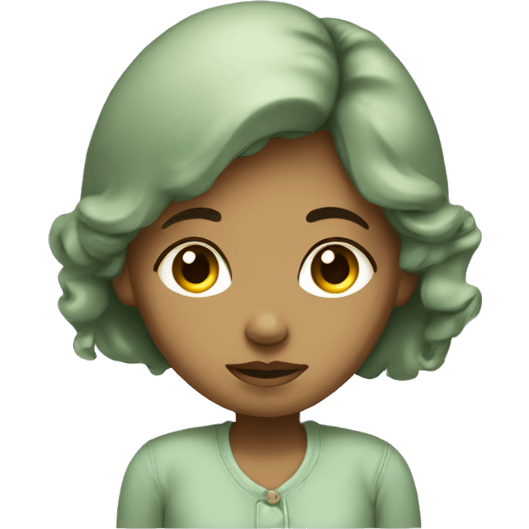 Sleepyhead cute girl in sage green emoji