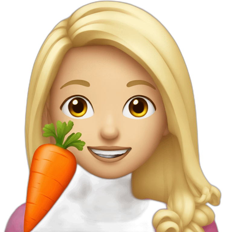 Blonde girl with a carrot în ger mouth emoji