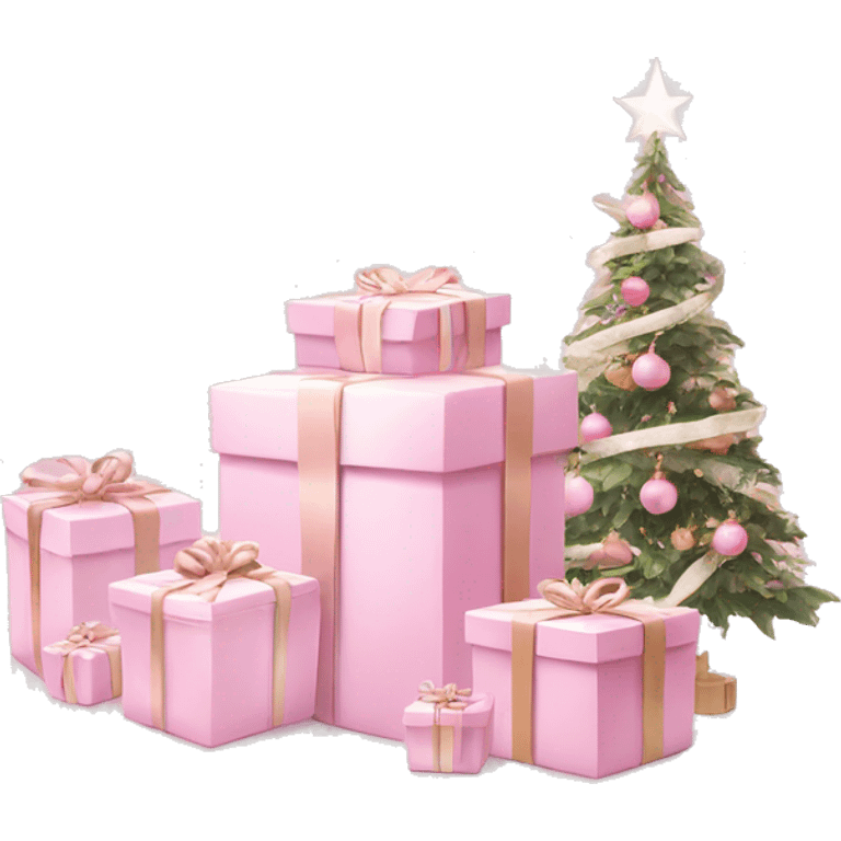 Light pink Christmas gifts under a white Christmas tree  emoji