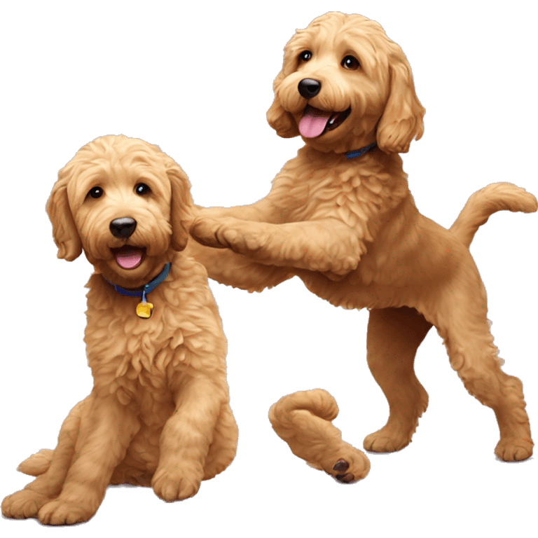 two golden labradoodles playing emoji