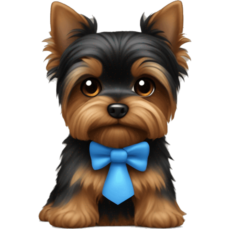 Black and brown Yorkie with a blue bowtie emoji