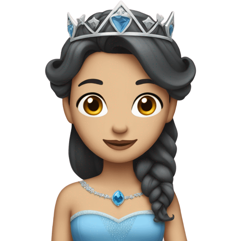 Princess- Fair skin- Long dark hair- crown- blue dress emoji