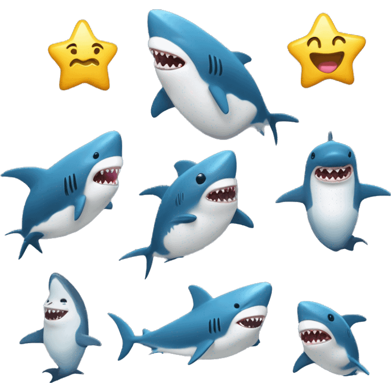 Un gentil requin qui sourit qui joue avec un pingouin  emoji