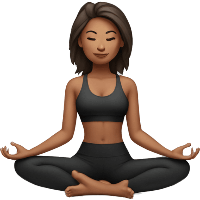 mujer con el cabello rojo y piel blanca haciendo yoga con ropa negra emoji