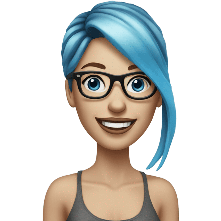 3d photo Realistic Balayage pale beautiful tattooed woman with glasses and blue eyes happy and fashionable  emoji