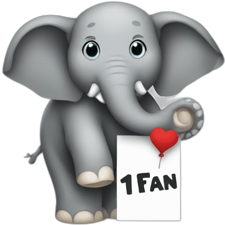 elephant holding a sign with "1 Fan" on it emoji