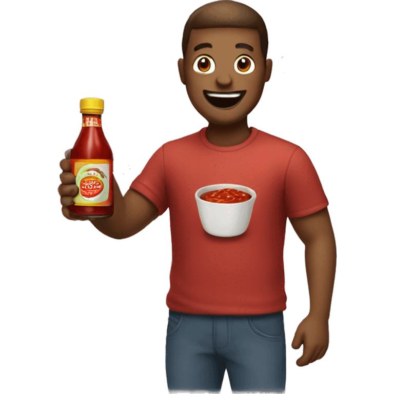 happy guy holding a chili sauce emoji