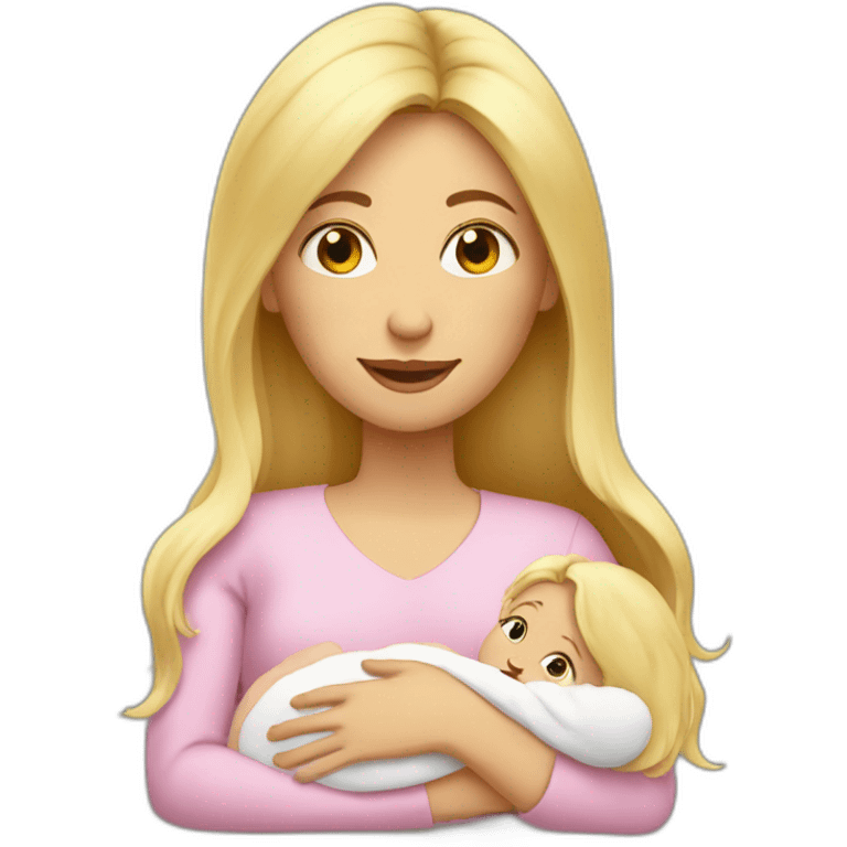 long hair blonde mother with 2 female newborns emoji