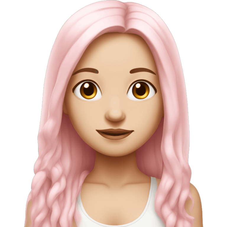 White skin girl in light pink yoga outfitot pink long hair emoji