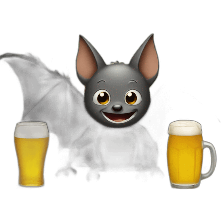 A bat drinking a can of beer at a table emoji